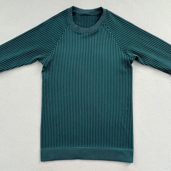 Lululemon Women Rest Less Pullover Colour Rib Green Jasper Oceanic Stripe Top - Picture 4 of 9